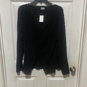 Elegant Black V-Neck Long Sleeve Blouse